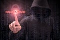 Hacker pointing in ransomware attack concept